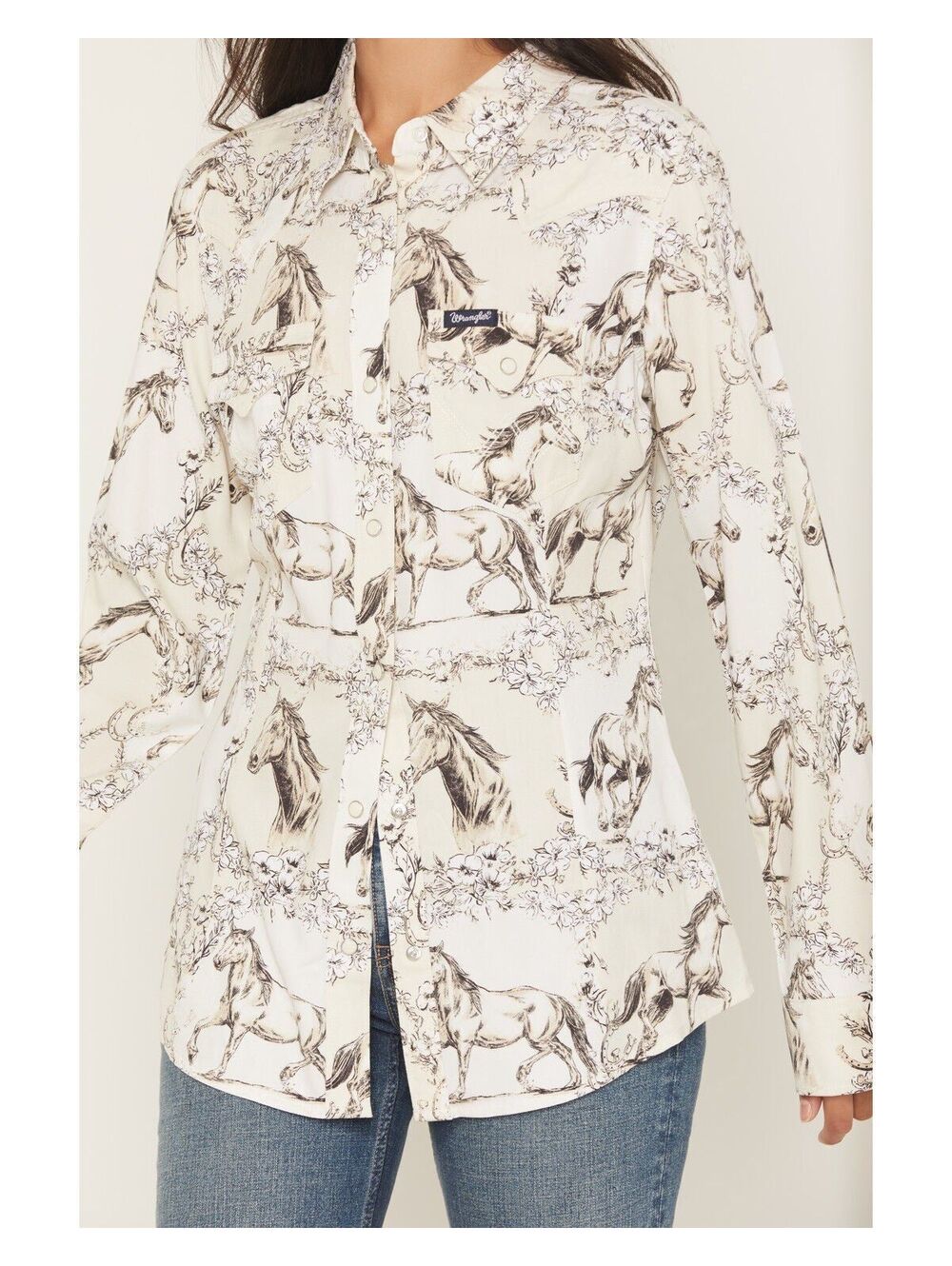 WRANGLER RETRO FLORAL HORSE CONVERSATIONAL PRINT LONG SLEEVE SNAP WESTERN SHIRT